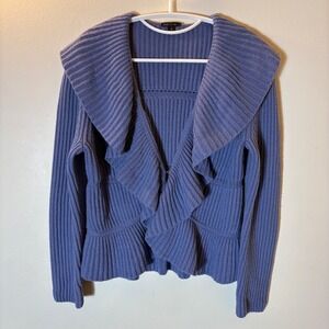 Lafayette 148 Merino Cashmere Ruffle Cardigan Purple Size Medium